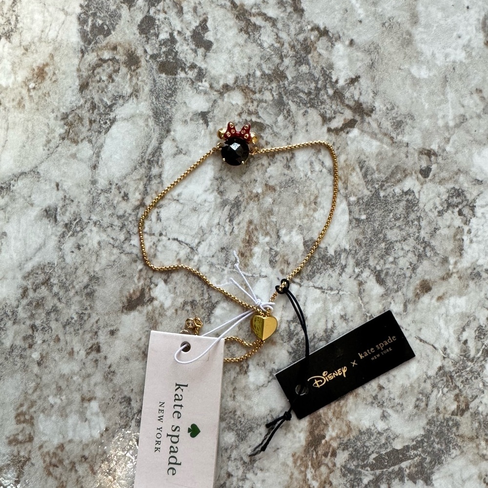 NWT Disney Kate Spade Minnie Mouse Gold Slider Adjustable Bracelet